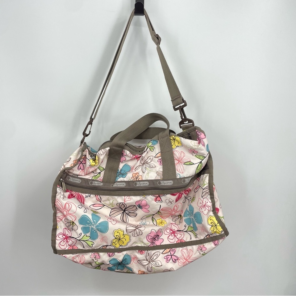 LeSportSac floral large weekender duffle bag taupe